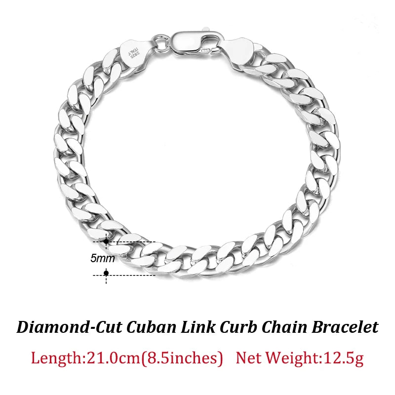 ORSA JEWELS Silver 925 Diamond-Cut Cuban Bracelet for Women Men 3.6/5/7mm
