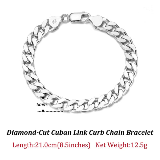 ORSA JEWELS Silver 925 Diamond-Cut Cuban Bracelet for Women Men 3.6/5/7mm
