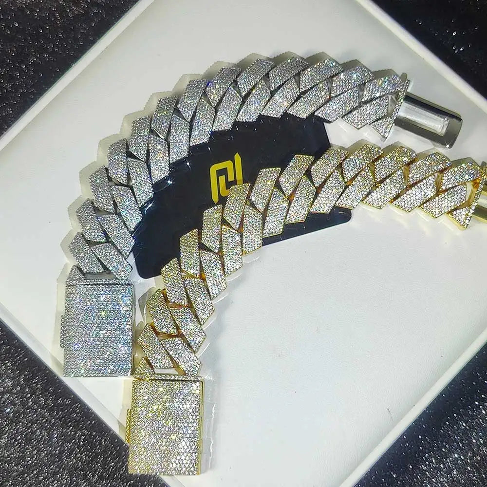 High Quality Lab Diamond Necklace 25mm 6 RowsCuban Link Chain For Men