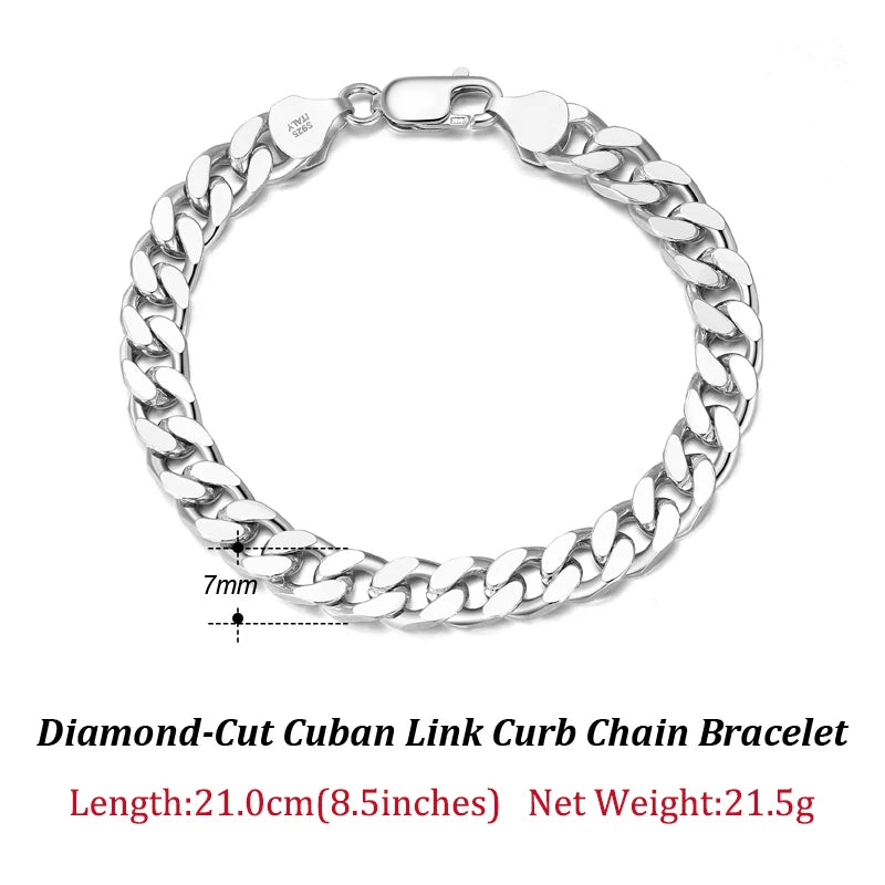 ORSA JEWELS Silver 925 Diamond-Cut Cuban Bracelet for Women Men 3.6/5/7mm