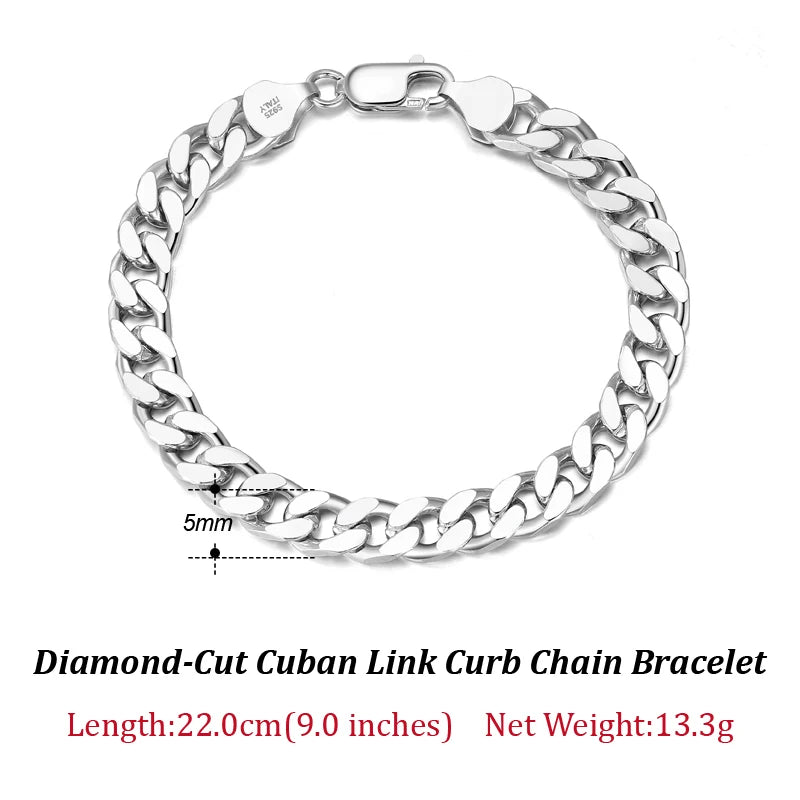 ORSA JEWELS Silver 925 Diamond-Cut Cuban Bracelet for Women Men 3.6/5/7mm