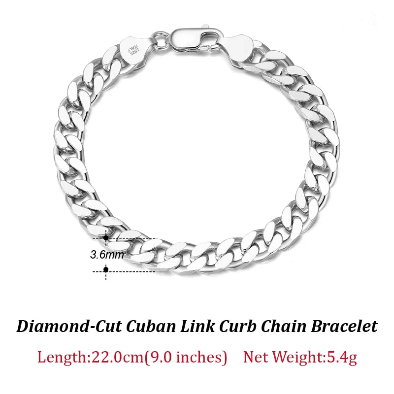 ORSA JEWELS Silver 925 Diamond-Cut Cuban Bracelet for Women Men 3.6/5/7mm