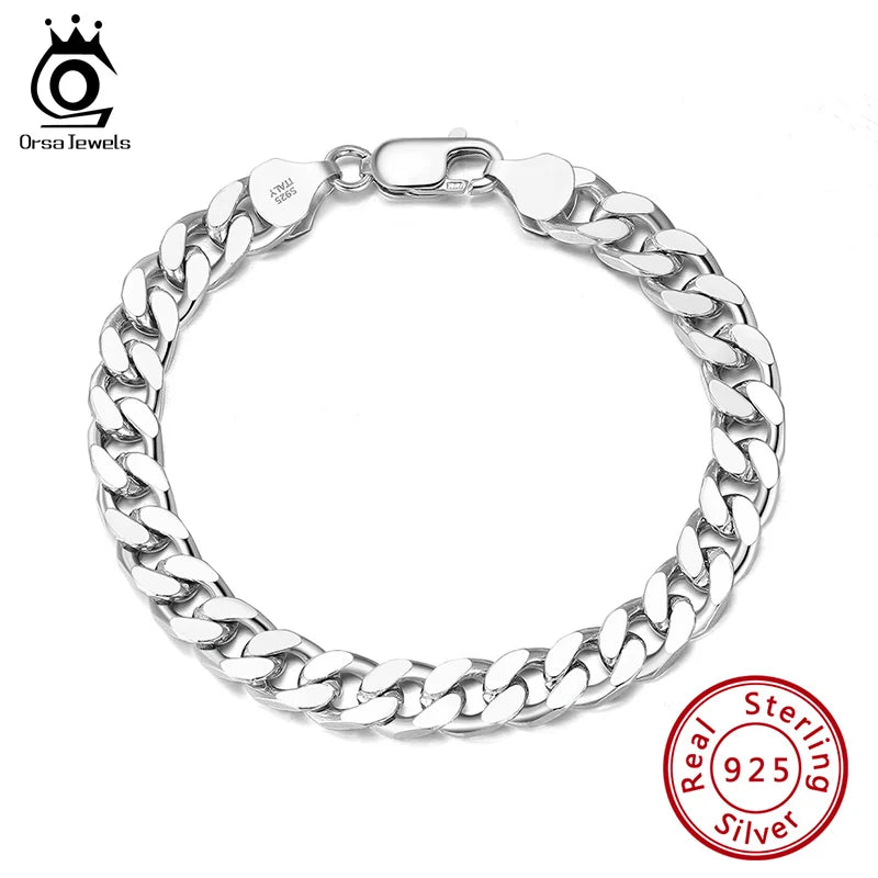 ORSA JEWELS Silver 925 Diamond-Cut Cuban Bracelet for Women Men 3.6/5/7mm
