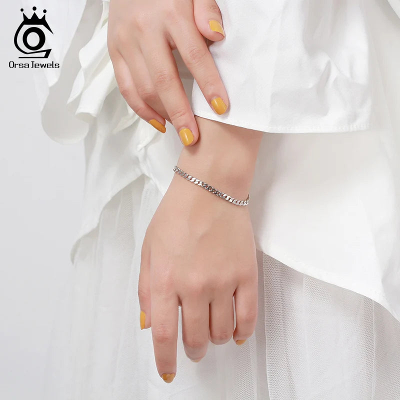 ORSA JEWELS Silver 925 Diamond-Cut Cuban Bracelet for Women Men 3.6/5/7mm