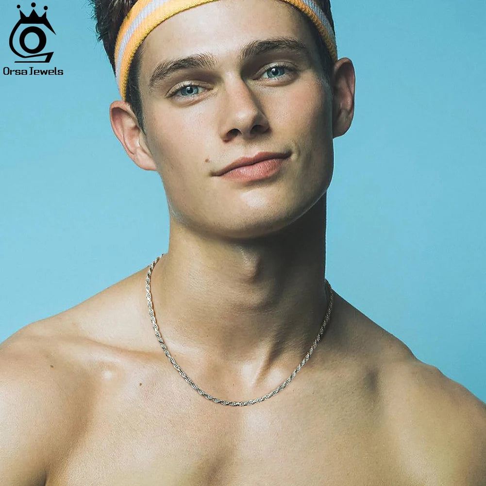 ORSA JEWELS Italian 925 Sterling Silver Rope Chain Necklaces 14K 18K Gold Plated