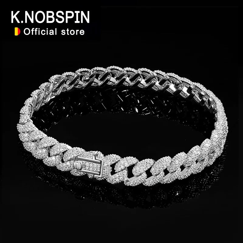 KNOBSPIN 8mm Cuban Bracelet 100% s925 Sterling Silver Plated Lab Diamond