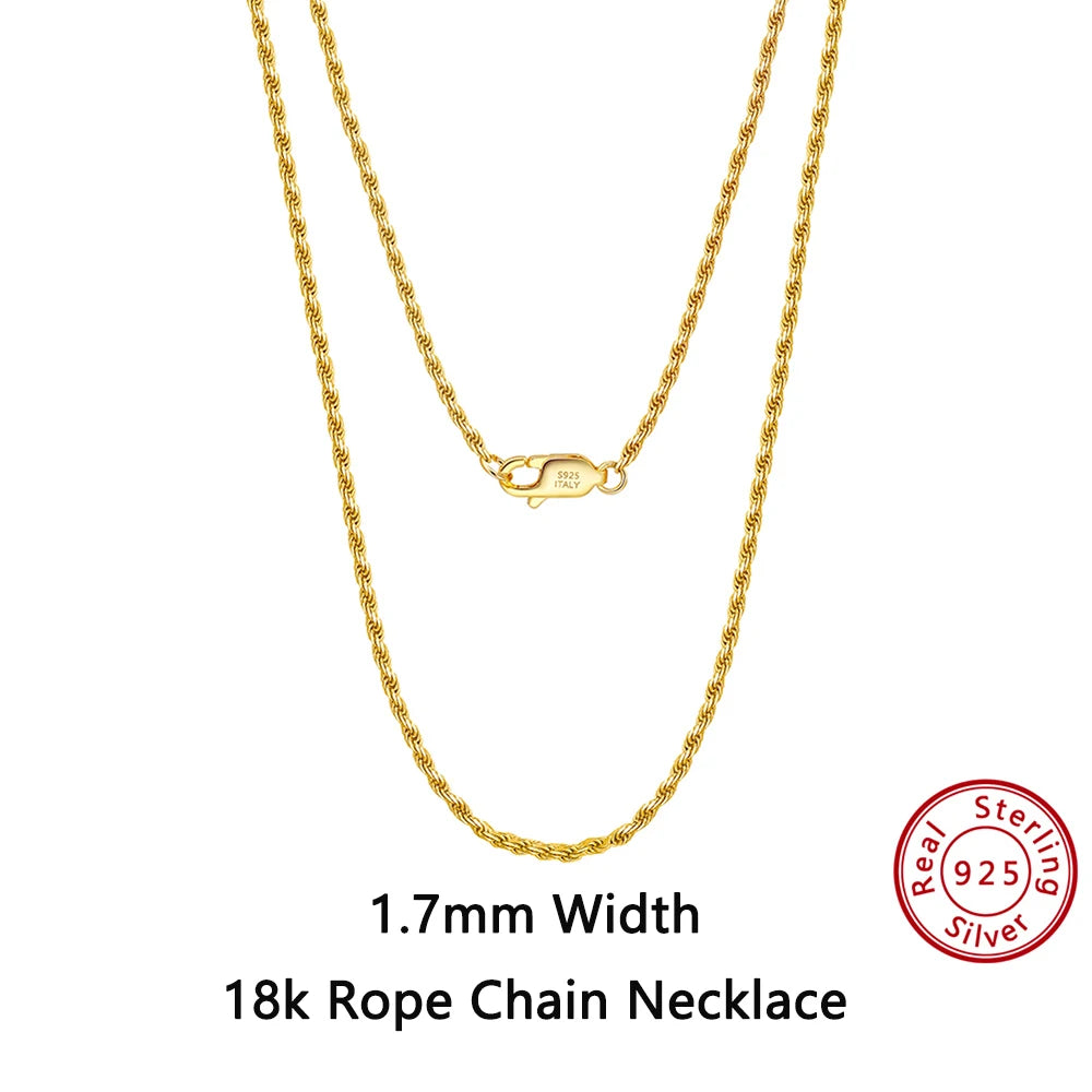ORSA JEWELS Italian 925 Sterling Silver Rope Chain Necklaces 14K 18K Gold Plated