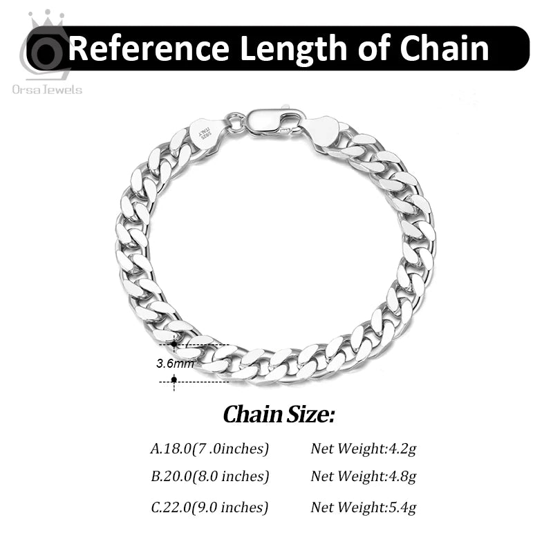 ORSA JEWELS Silver 925 Diamond-Cut Cuban Bracelet for Women Men 3.6/5/7mm