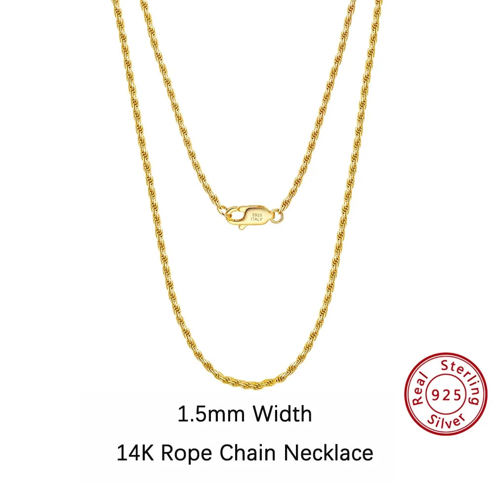 ORSA JEWELS Italian 925 Sterling Silver Rope Chain Necklaces 14K 18K Gold Plated