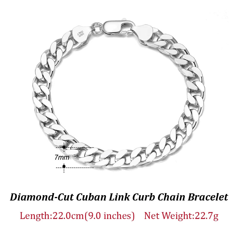 ORSA JEWELS Silver 925 Diamond-Cut Cuban Bracelet for Women Men 3.6/5/7mm