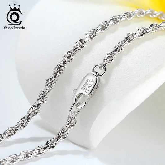 ORSA JEWELS Italian 925 Sterling Silver Rope Chain Necklaces 14K 18K Gold Plated