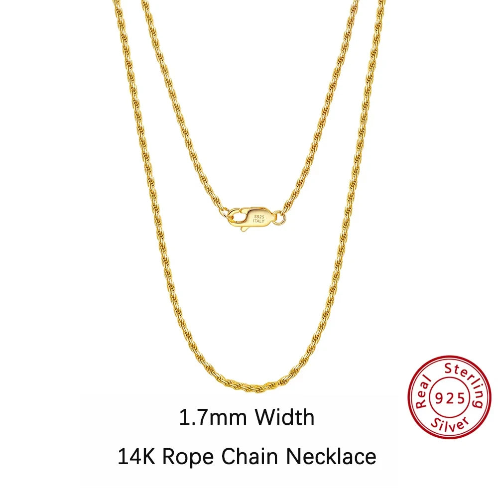ORSA JEWELS Italian 925 Sterling Silver Rope Chain Necklaces 14K 18K Gold Plated