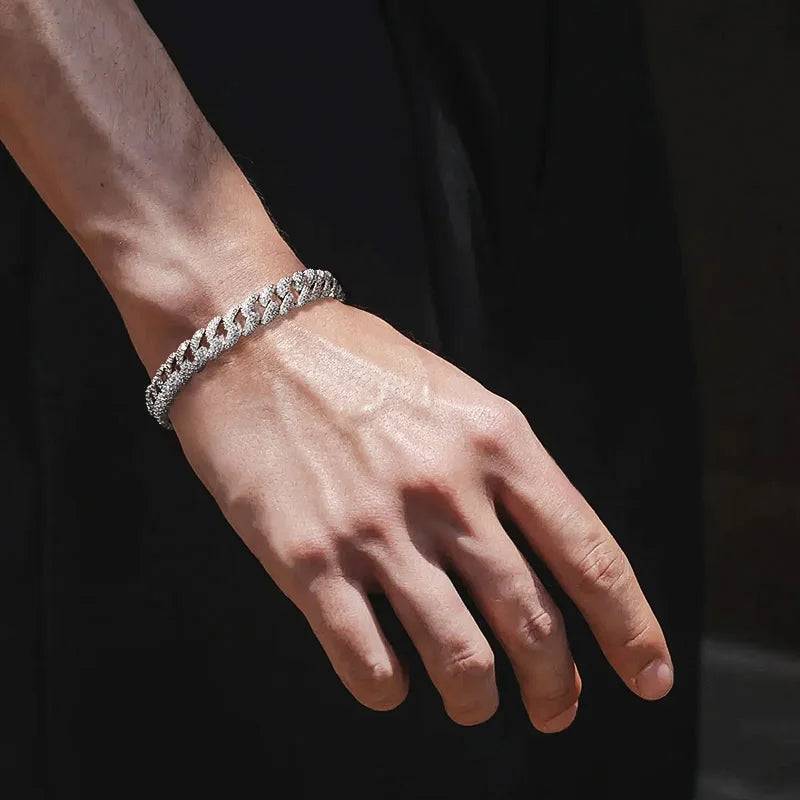 KNOBSPIN 8mm Cuban Bracelet 100% s925 Sterling Silver Plated Lab Diamond