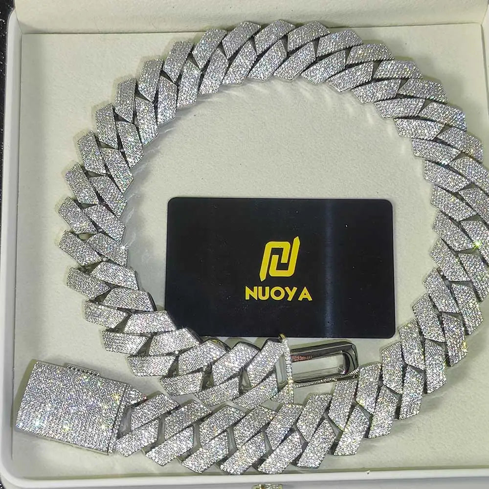 High Quality Lab Diamond Necklace 25mm 6 RowsCuban Link Chain For Men