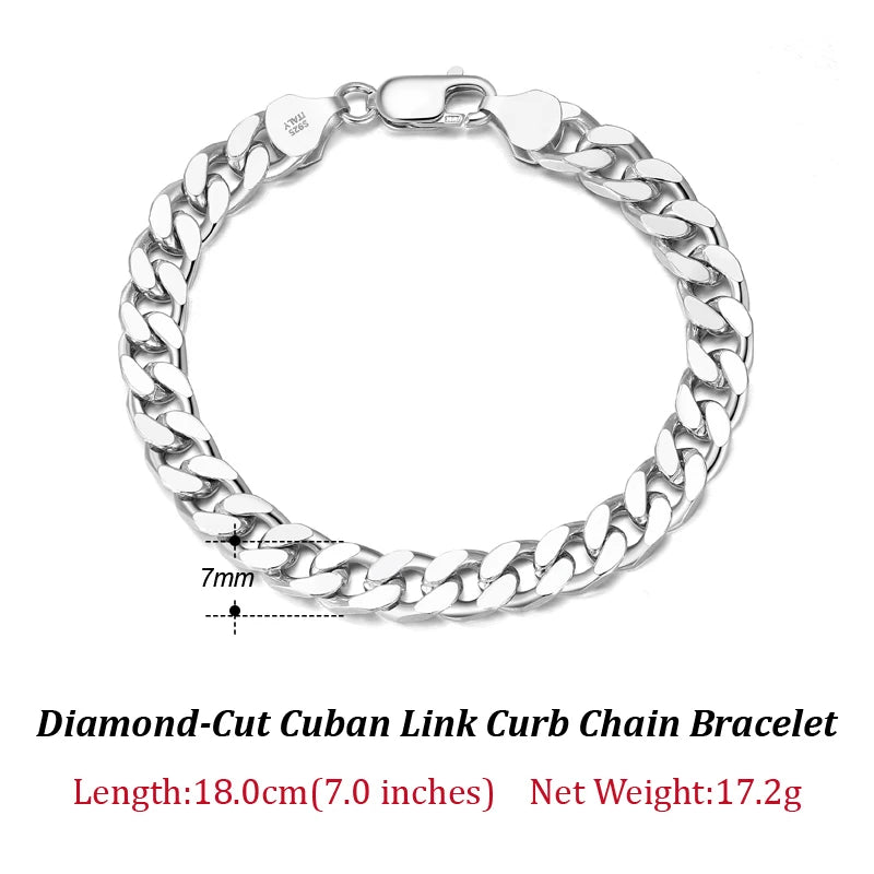 ORSA JEWELS Silver 925 Diamond-Cut Cuban Bracelet for Women Men 3.6/5/7mm