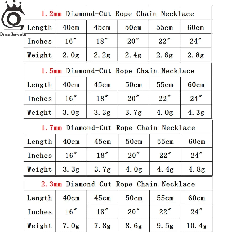 ORSA JEWELS Italian 925 Sterling Silver Rope Chain Necklaces 14K 18K Gold Plated