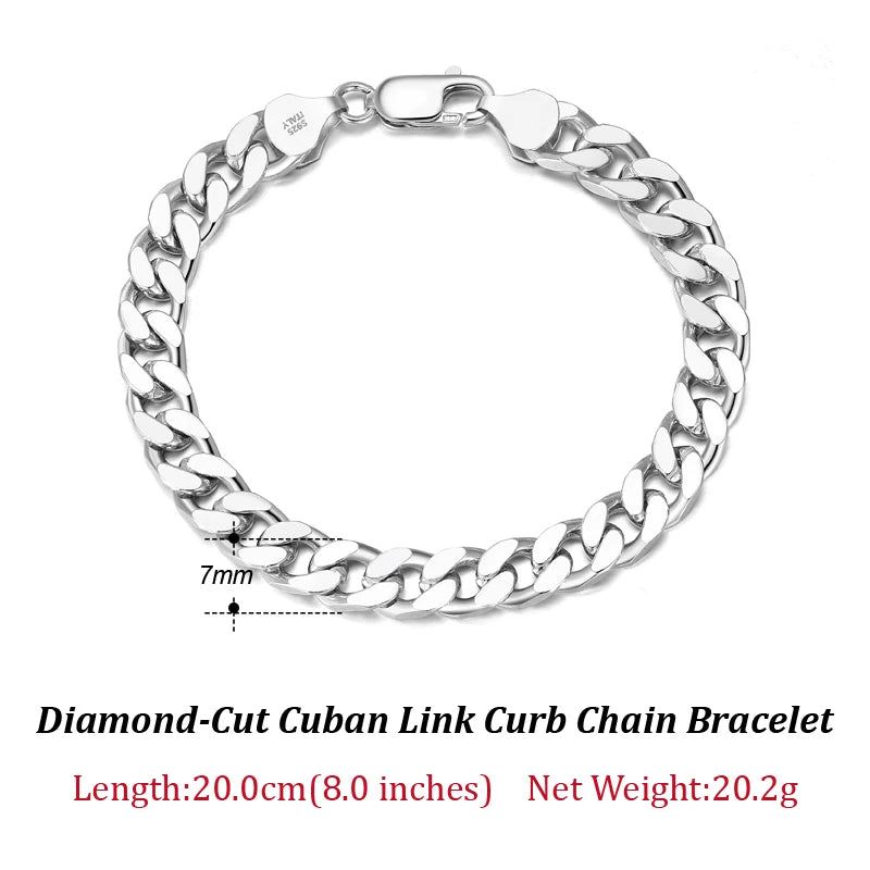 ORSA JEWELS Silver 925 Diamond-Cut Cuban Bracelet for Women Men 3.6/5/7mm