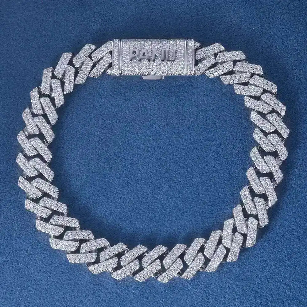 Custom 10mm 8inches S925 Silver 14k Filled Gold Iced Out Lab Diamond Cuban Link Chain