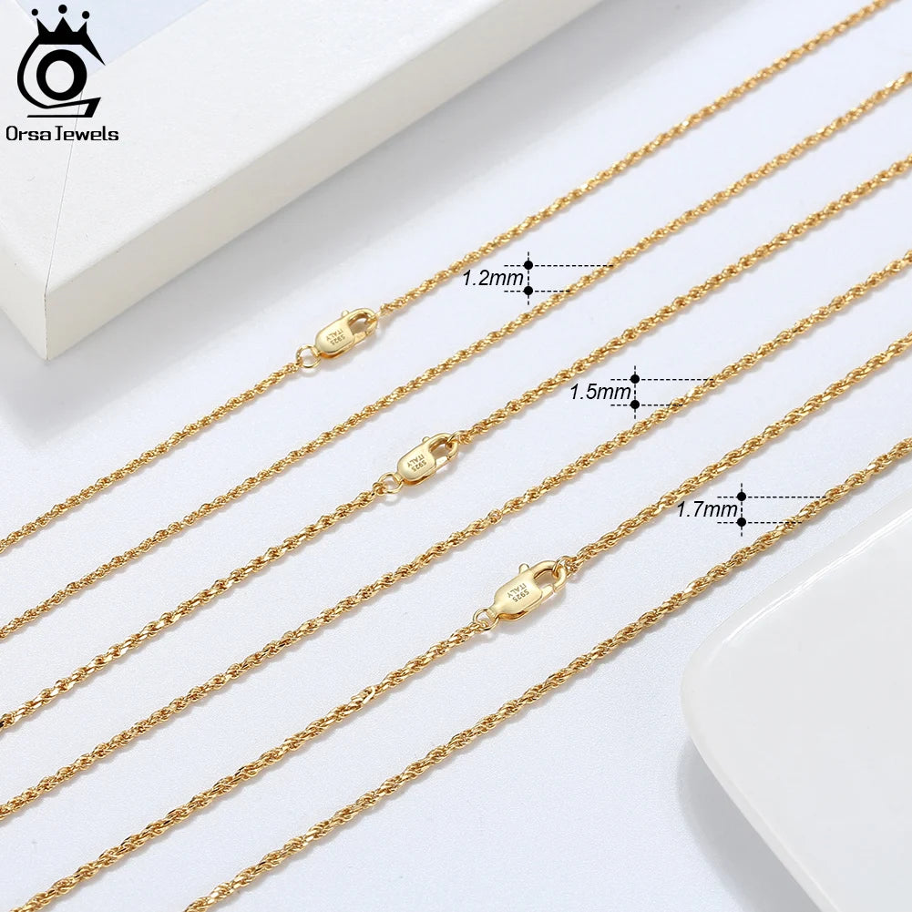 ORSA JEWELS Italian 925 Sterling Silver Rope Chain Necklaces 14K 18K Gold Plated