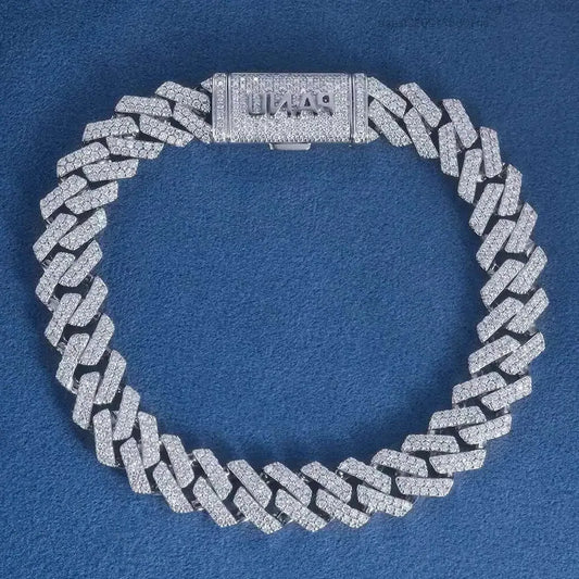 Custom 10mm 8inches S925 Silver 14k Filled Gold Iced Out Lab Diamond Cuban Link Chain