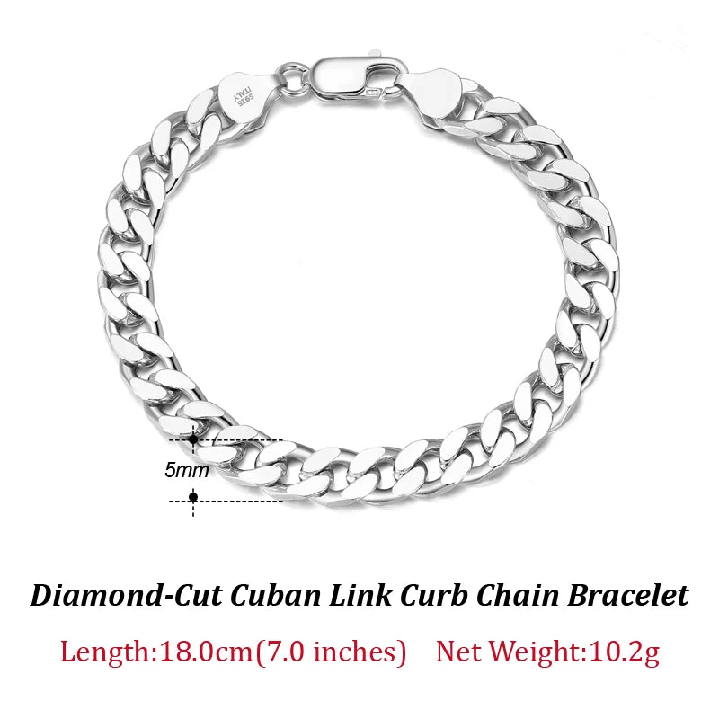 ORSA JEWELS Silver 925 Diamond-Cut Cuban Bracelet for Women Men 3.6/5/7mm