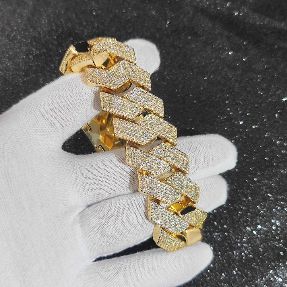 High Quality Lab Diamond Necklace 25mm 6 RowsCuban Link Chain For Men