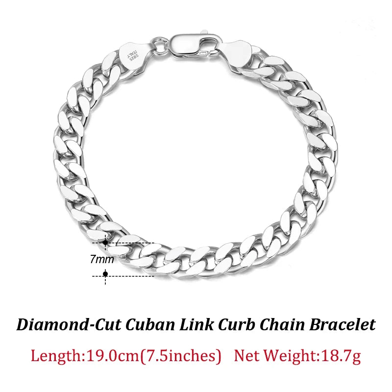 ORSA JEWELS Silver 925 Diamond-Cut Cuban Bracelet for Women Men 3.6/5/7mm