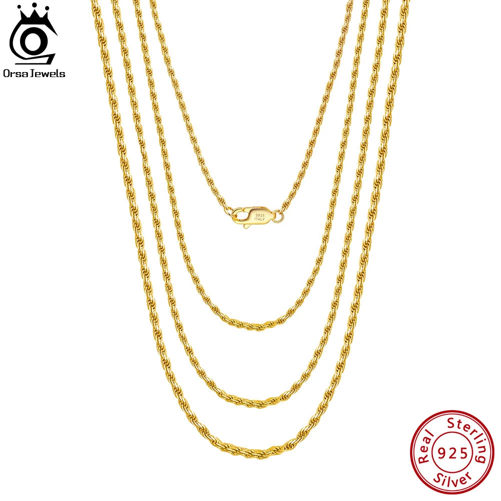 ORSA JEWELS Italian 925 Sterling Silver Rope Chain Necklaces 14K 18K Gold Plated