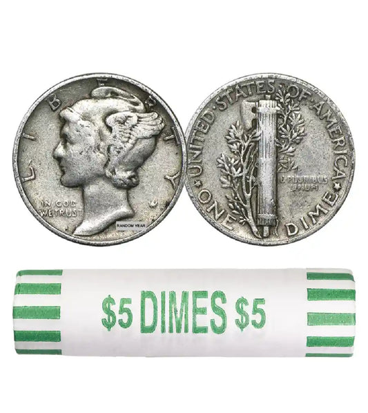 $5 Face value 90% Silver Mercury Dimes