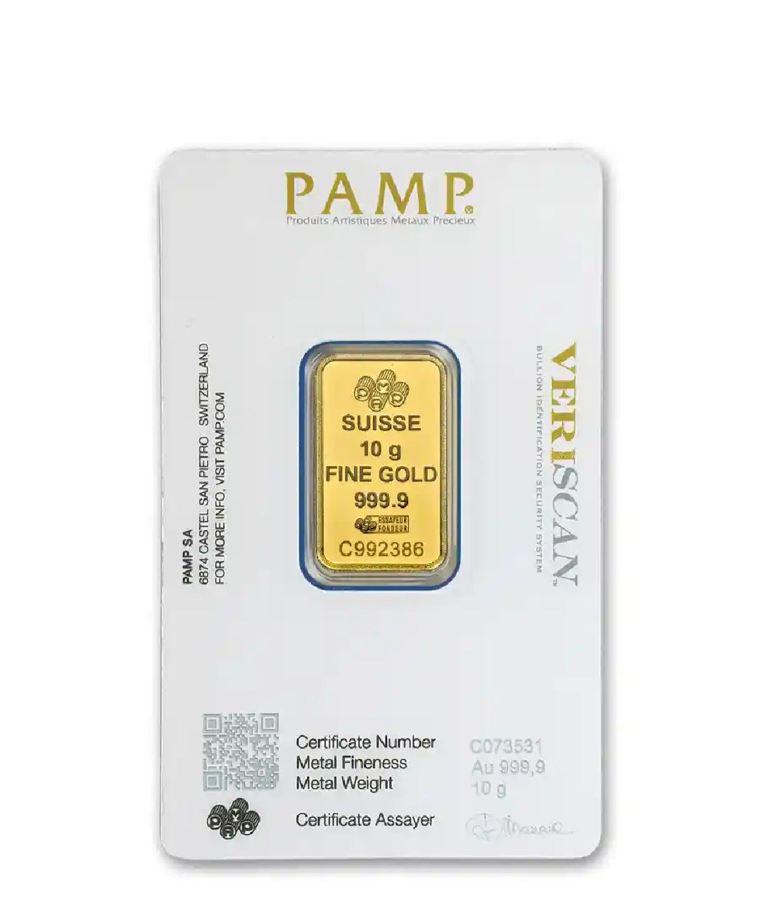 10Gram PAMP Gold Bar (in assay)
